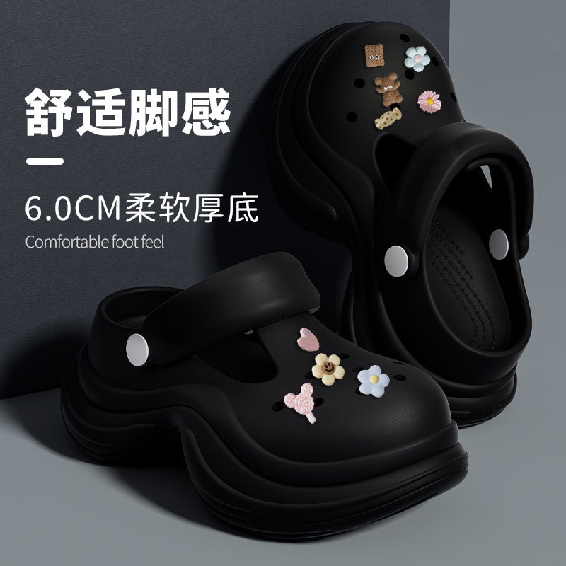 Style Hole Shoes Women'S Summer Thick Sole Non-Slip Outer Wear Height-Increasing Beach Baotou Women'S Diy Sandals And Slippers - Image 1